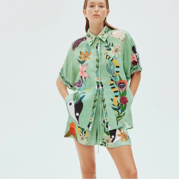 ALEMAISMeagan illustration-print linen shirt